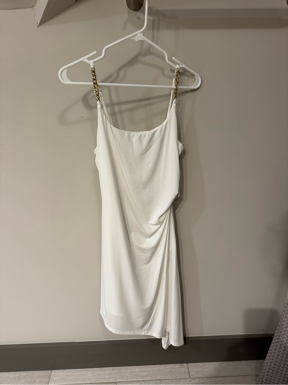 Aqua White Mini Slip Dress with Gold Chain Straps